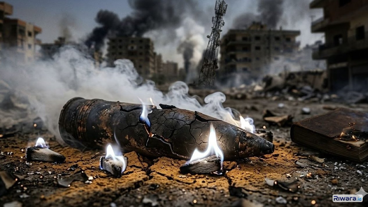 Ilustrasi dampak mengerikan penggunaan bom posfor putih dibuat dengan bantuan AI